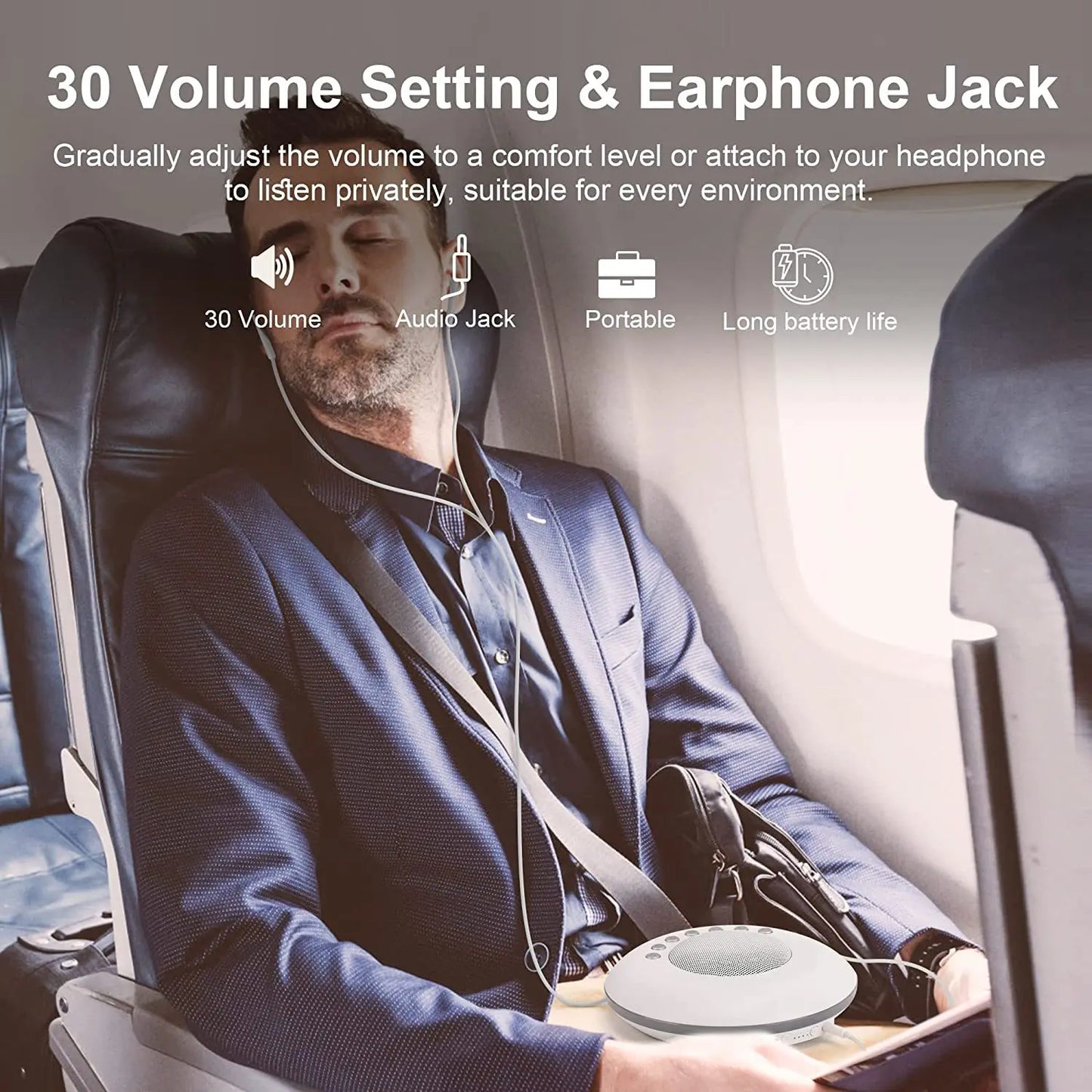 Baby White Noise Sound Machine Built-In 28 Soothing Sounds 4 Timer & Memory Function USB Rechargeable Portable Sleep Aid Device